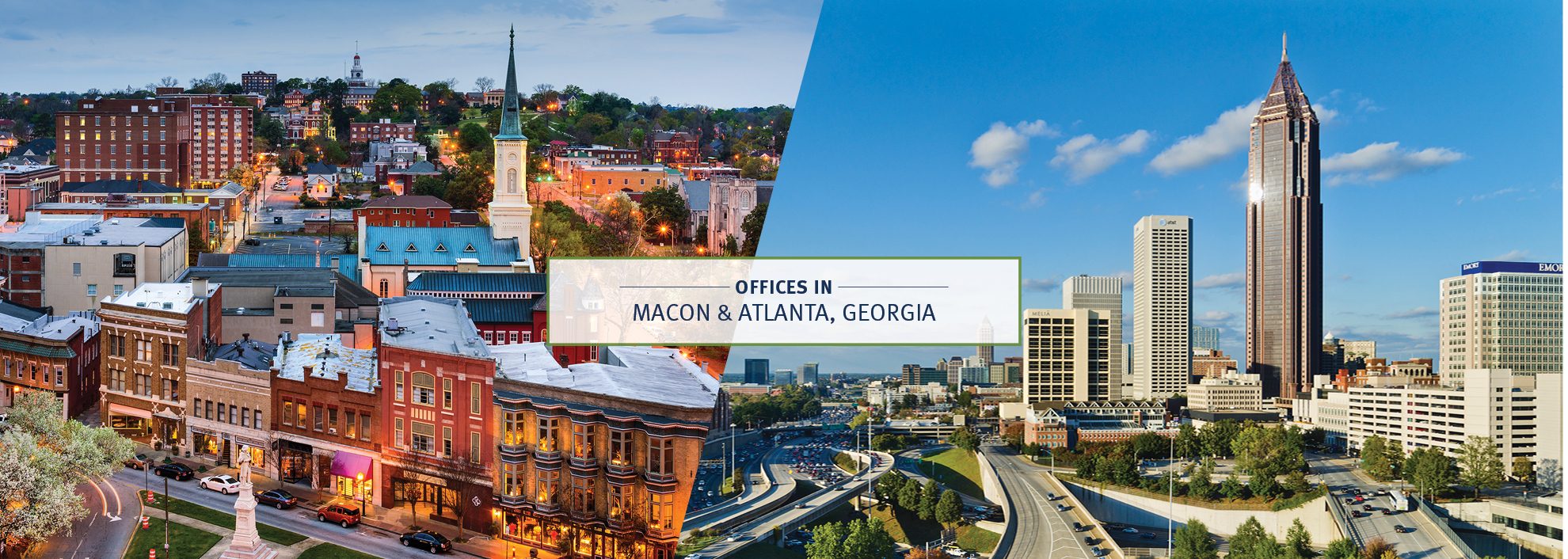 side by side photo of Macon and Atlanta Georgia skylines